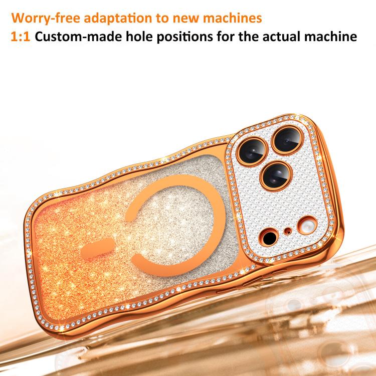 For iPhone 17 Pro Max Wavy Frame Star Diamond Electroplate TPU Glitter Magnetic Phone Case