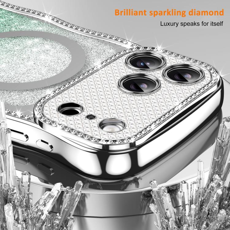 For iPhone 17 Pro Max Wavy Frame Star Diamond Electroplate TPU Glitter Magnetic Phone Case