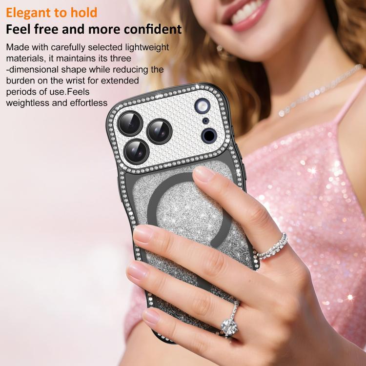 For iPhone 17 Pro Max Wavy Frame Star Diamond Electroplate TPU Glitter Magnetic Phone Case