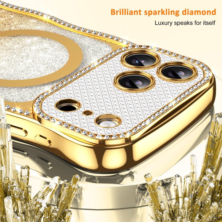 For iPhone 17 Pro Wavy Frame Star Diamond Electroplate TPU Glitter Magnetic Phone Case