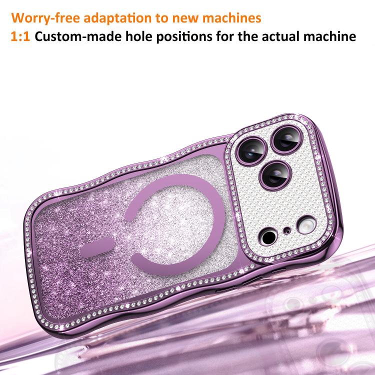 For iPhone 17 Pro Wavy Frame Star Diamond Electroplate TPU Glitter Magnetic Phone Case