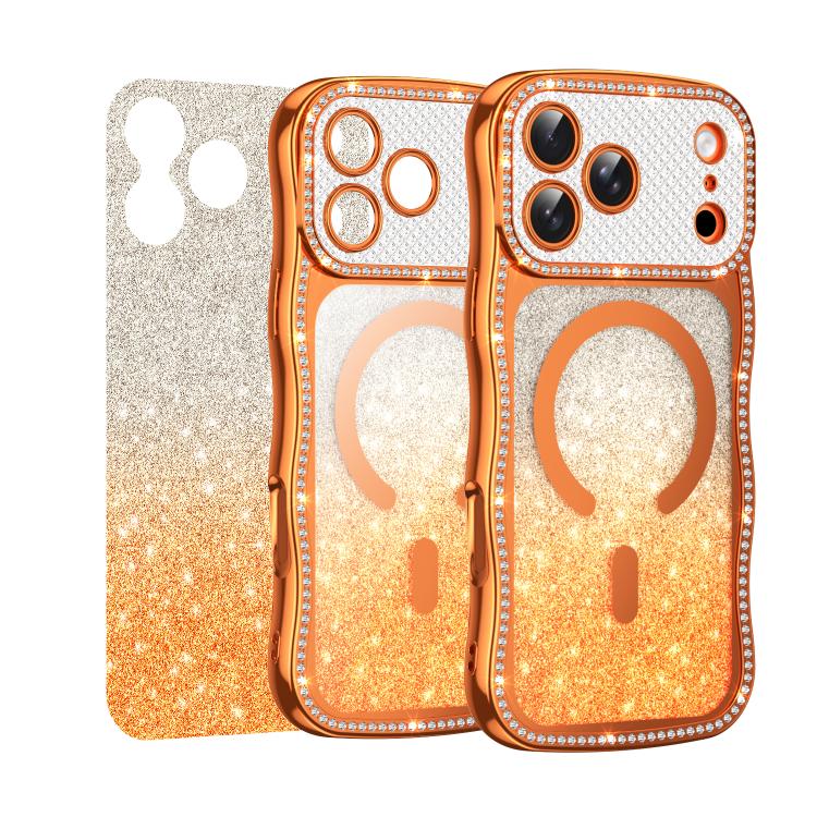 For iPhone 16 Pro Max Wavy Frame Star Diamond Electroplate TPU Glitter Magnetic Phone Case