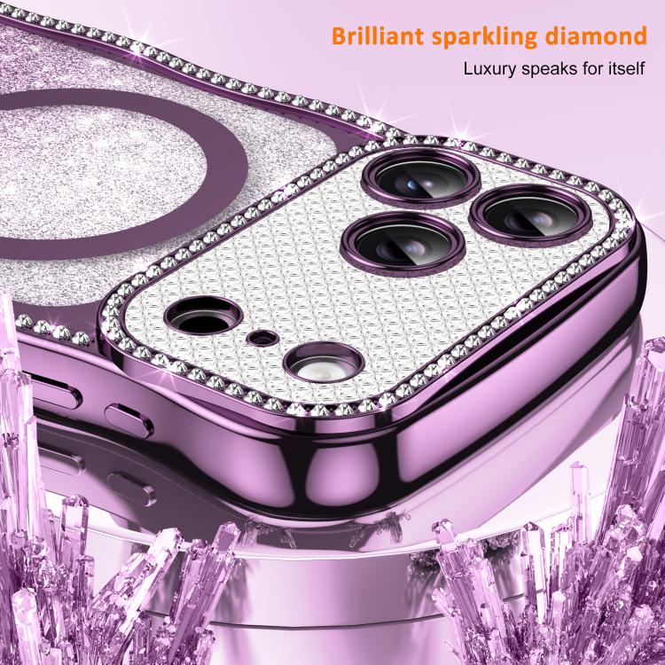 For iPhone 16 Pro Max Wavy Frame Star Diamond Electroplate TPU Glitter Magnetic Phone Case