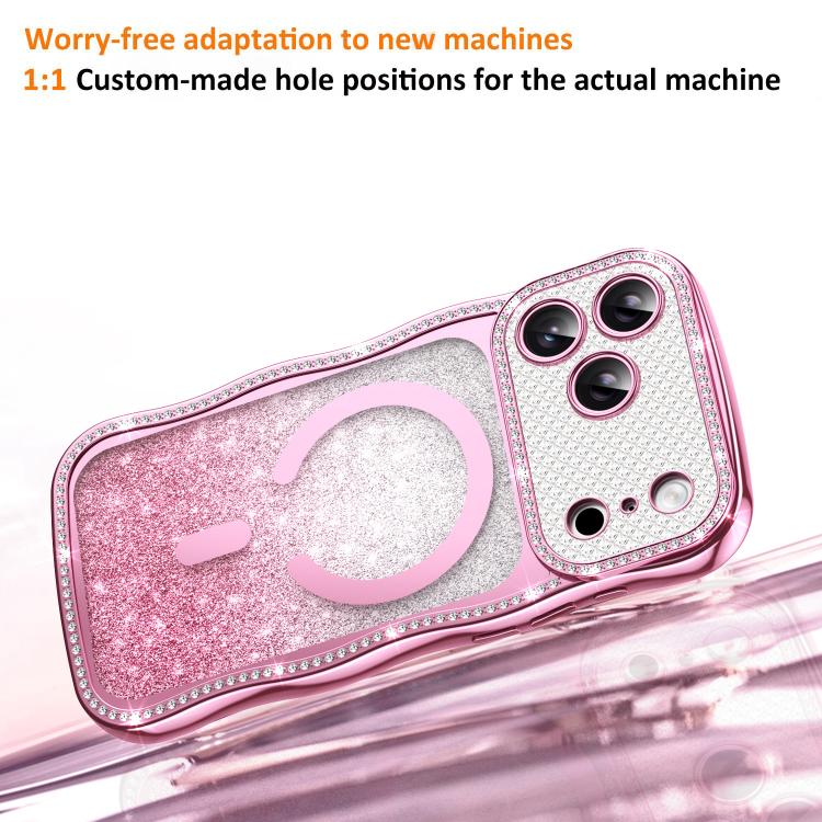 For iPhone 16 Pro Wavy Frame Star Diamond Electroplate TPU Glitter Magnetic Phone Case
