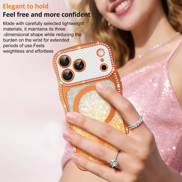 For iPhone 16 Pro Wavy Frame Star Diamond Electroplate TPU Glitter Magnetic Phone Case