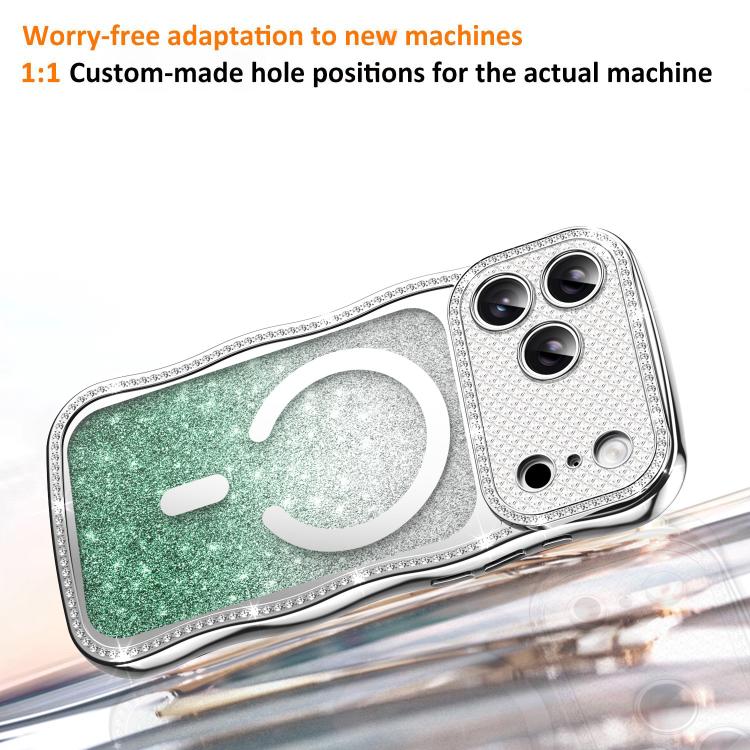 For iPhone 16 Pro Wavy Frame Star Diamond Electroplate TPU Glitter Magnetic Phone Case