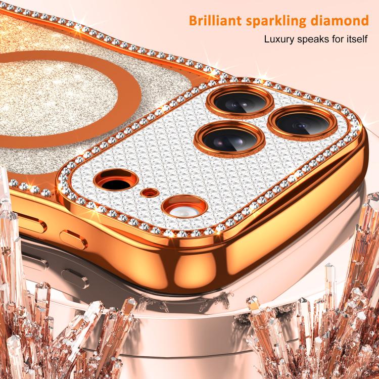 For iPhone 16 Wavy Frame Star Diamond Electroplate TPU Glitter Magnetic Phone Case
