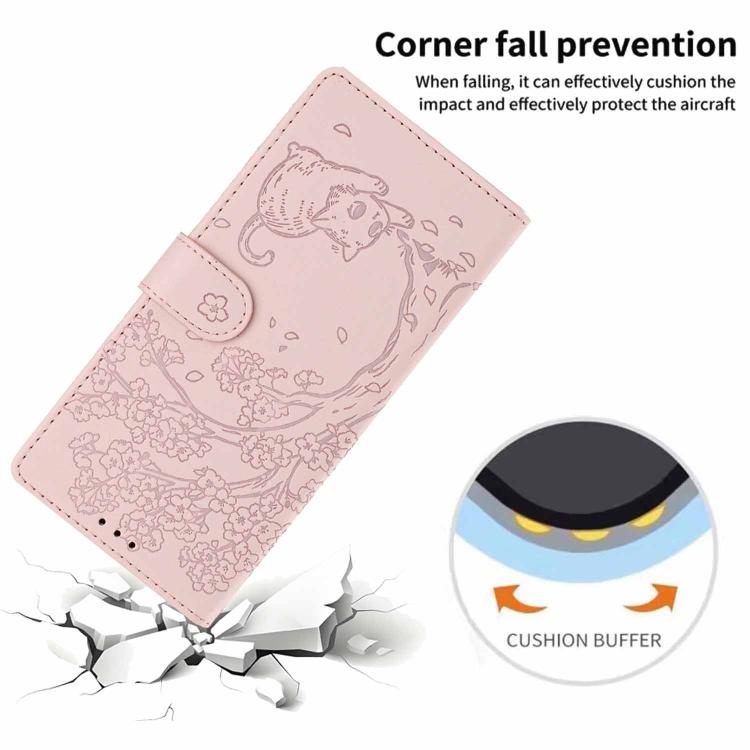 For Honor Magic7 Tree Cat Embossed Flip Vegan Leather Phone Case