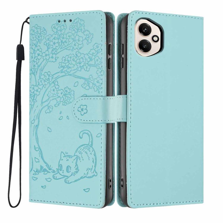 For Honor 400 Global 156.5mm Tree Cat Embossed Flip Vegan Leather Phone Case
