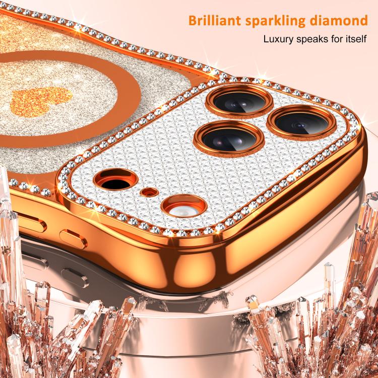 For iPhone 17 Wavy Frame Star Diamond Electroplate TPU Glitter Heart Magnetic Phone Case