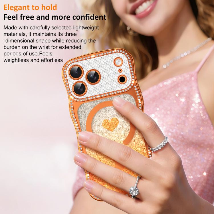 For iPhone 17 Wavy Frame Star Diamond Electroplate TPU Glitter Heart Magnetic Phone Case