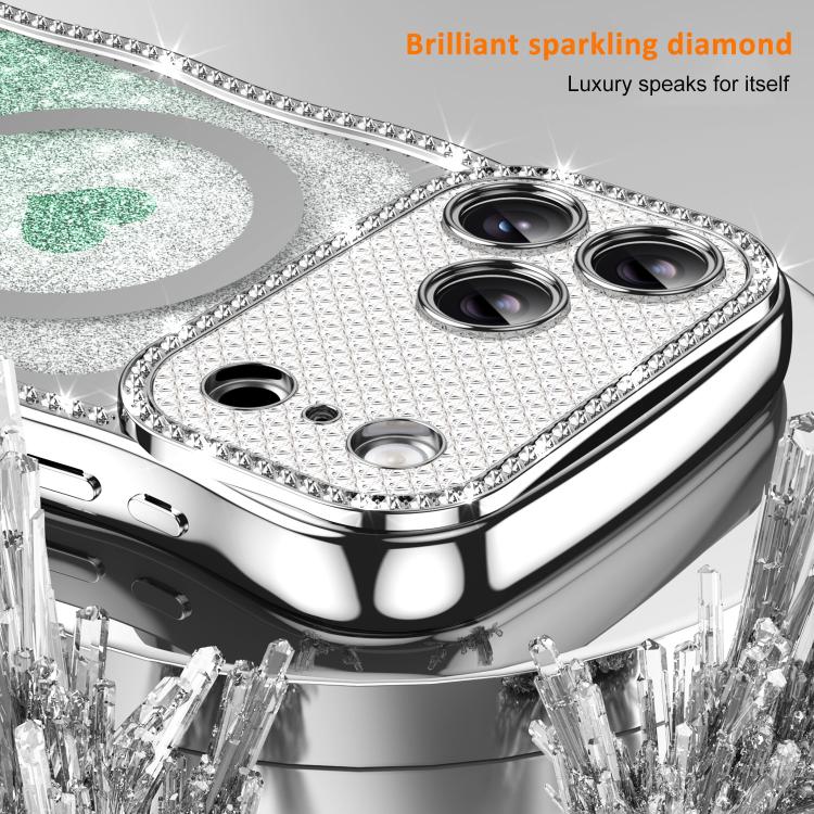 For iPhone 17 Wavy Frame Star Diamond Electroplate TPU Glitter Heart Magnetic Phone Case