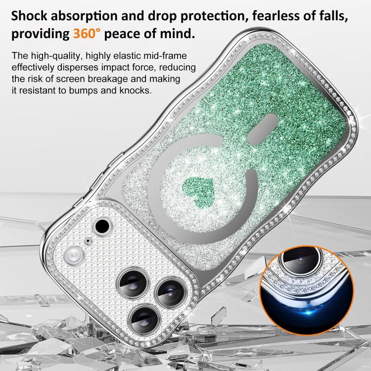 For iPhone 17 Wavy Frame Star Diamond Electroplate TPU Glitter Heart Magnetic Phone Case