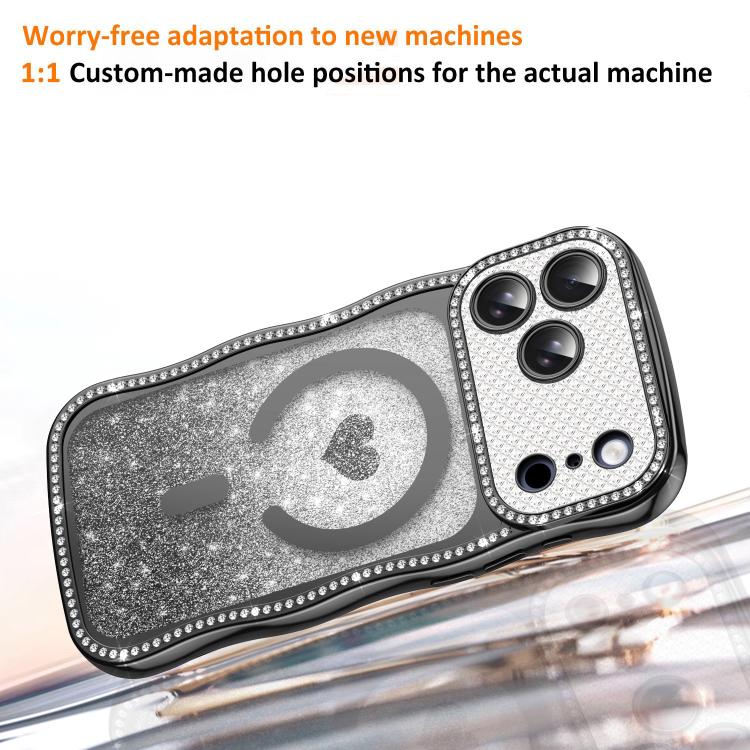 For iPhone 17 Wavy Frame Star Diamond Electroplate TPU Glitter Heart Magnetic Phone Case
