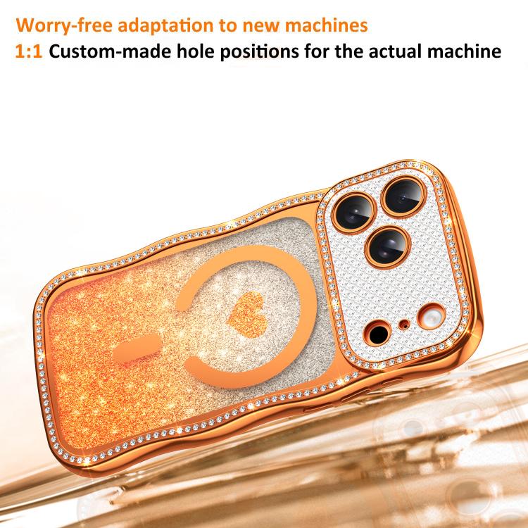 For iPhone 16 Pro Max Wavy Frame Star Diamond Electroplate TPU Glitter Heart Magnetic Phone Case