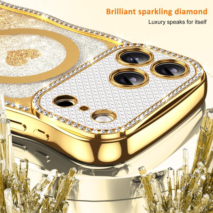 For iPhone 16 Pro Max Wavy Frame Star Diamond Electroplate TPU Glitter Heart Magnetic Phone Case