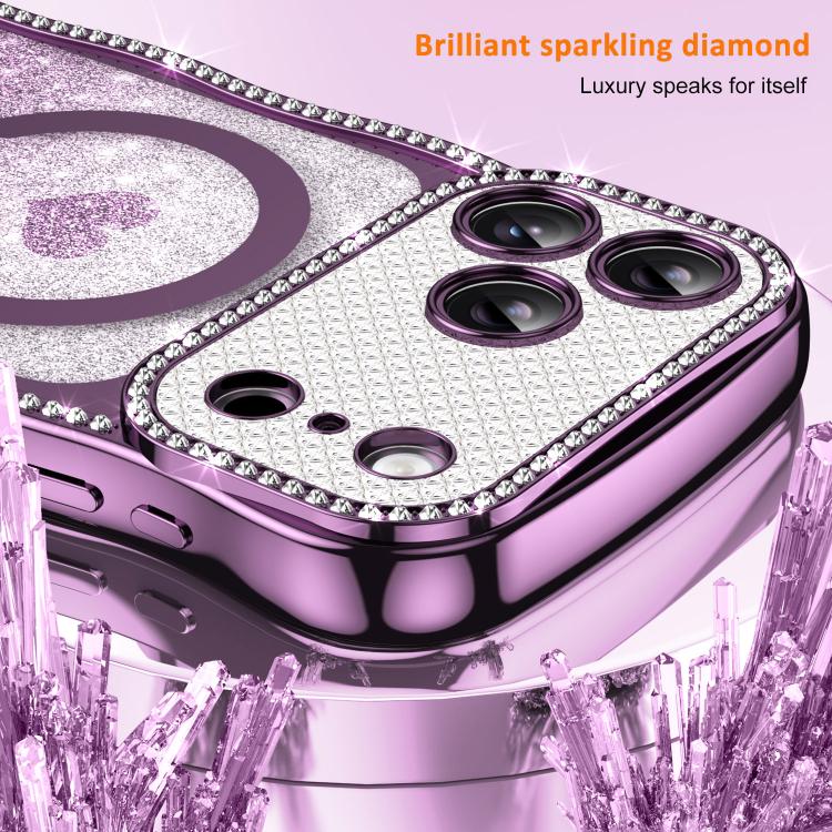 For iPhone 16 Pro Wavy Frame Star Diamond Electroplate TPU Glitter Heart Magnetic Phone Case