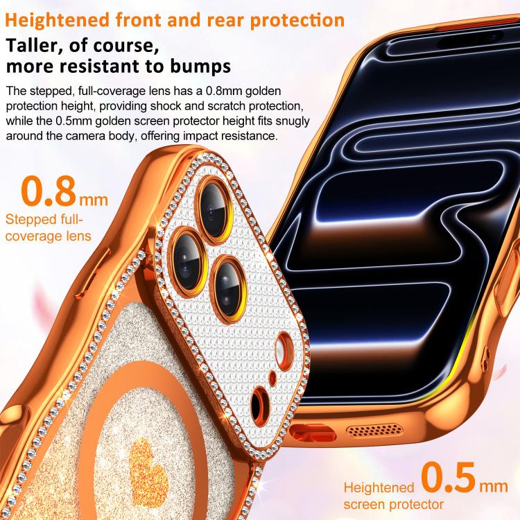 For iPhone 16 Wavy Frame Star Diamond Electroplate TPU Glitter Heart Magnetic Phone Case