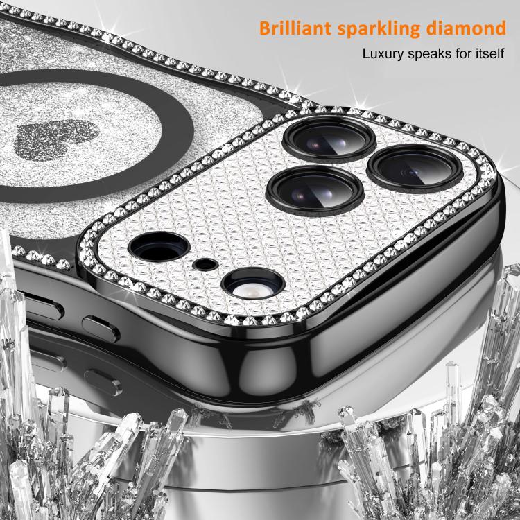 For iPhone 16 Wavy Frame Star Diamond Electroplate TPU Glitter Heart Magnetic Phone Case