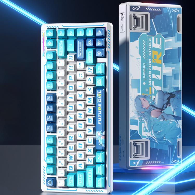 LINGBAO K75 82 Keys Triple-Mode Wireless Mechanical Keyboard, Type:Blue White-Smoky Purple Axis