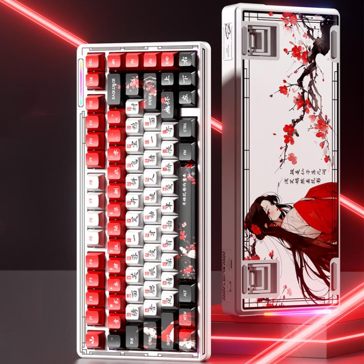 LINGBAO K75 82 Keys Triple-Mode Wireless Mechanical Keyboard, Type:Black Red White-Red Rabbit Axis PRO