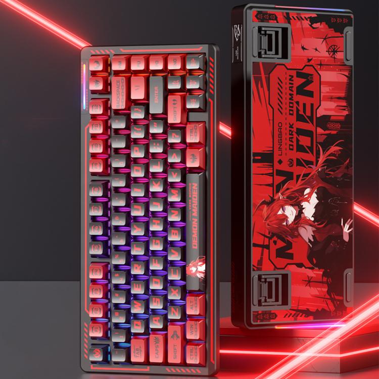 LINGBAO K75 82 Keys Triple-Mode Wireless Mechanical Keyboard, Type:Black Red-Blue Feather Axis