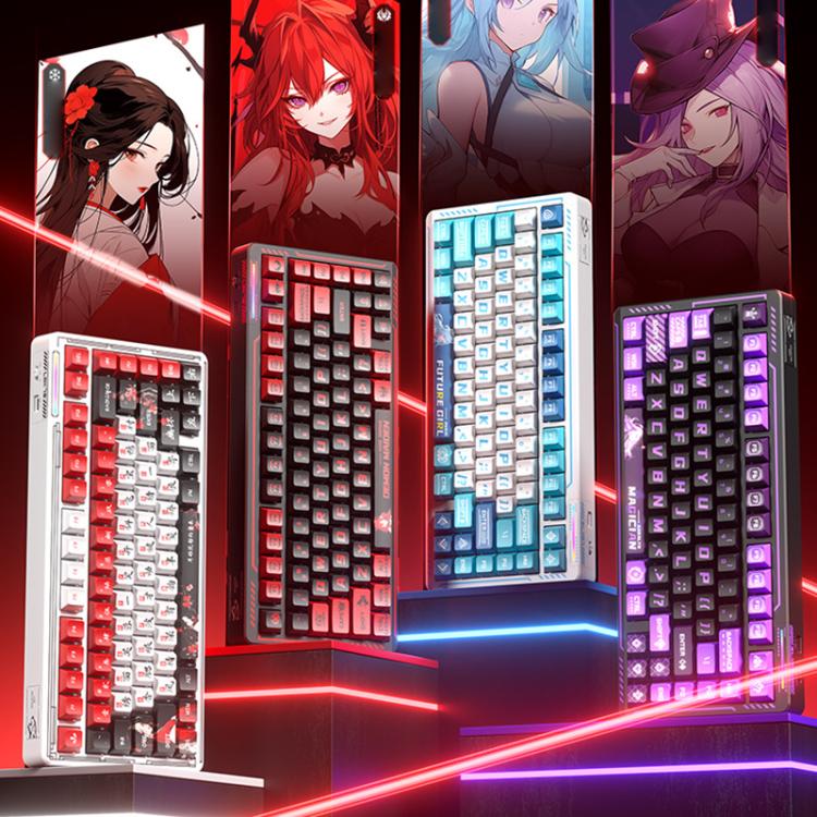 LINGBAO K75 82 Keys Triple-Mode Wireless Mechanical Keyboard, Type:Blue White-Hanada Axis