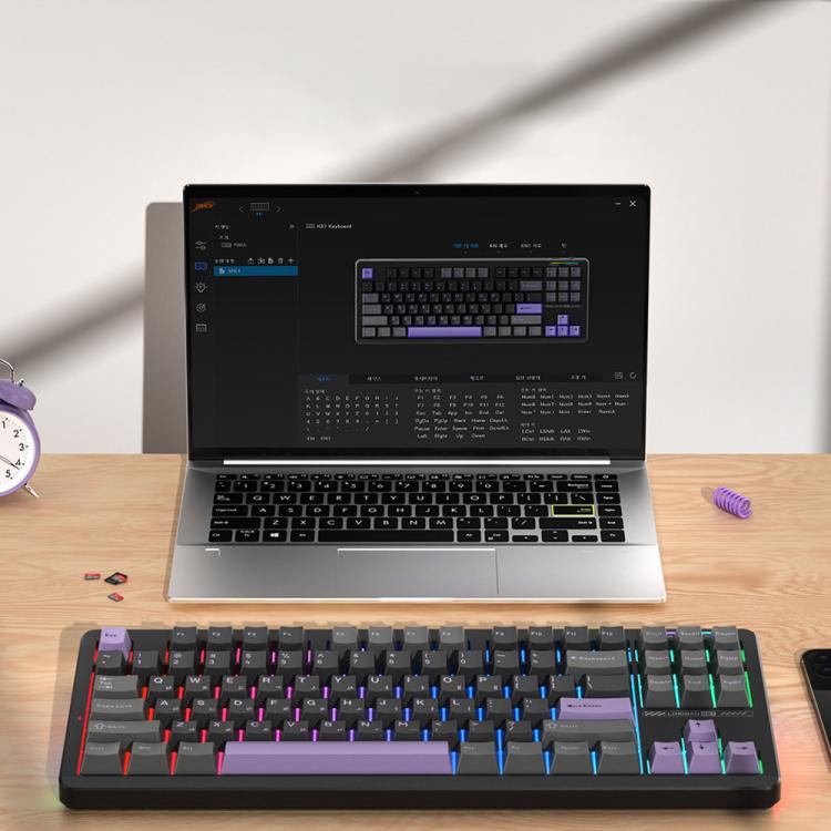 LINGBAO K87 Tri-Mode Hot Swap Mechanical Keyboard, Type:Black-Gray Wood Axis