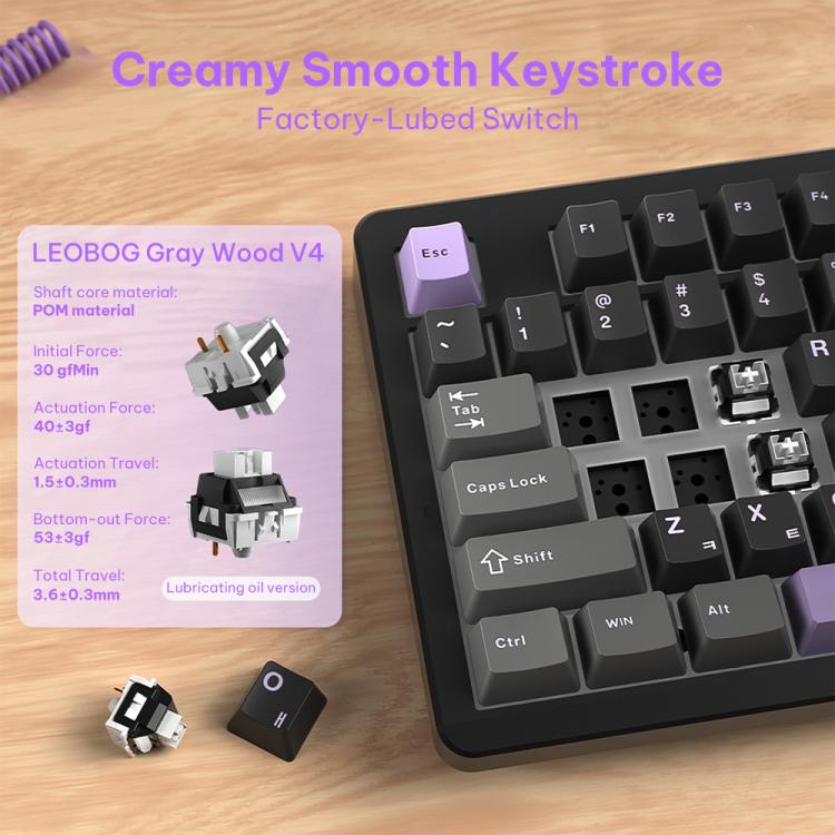 LINGBAO K87 Tri-Mode Hot Swap Mechanical Keyboard, Type:Black-Gray Wood Axis