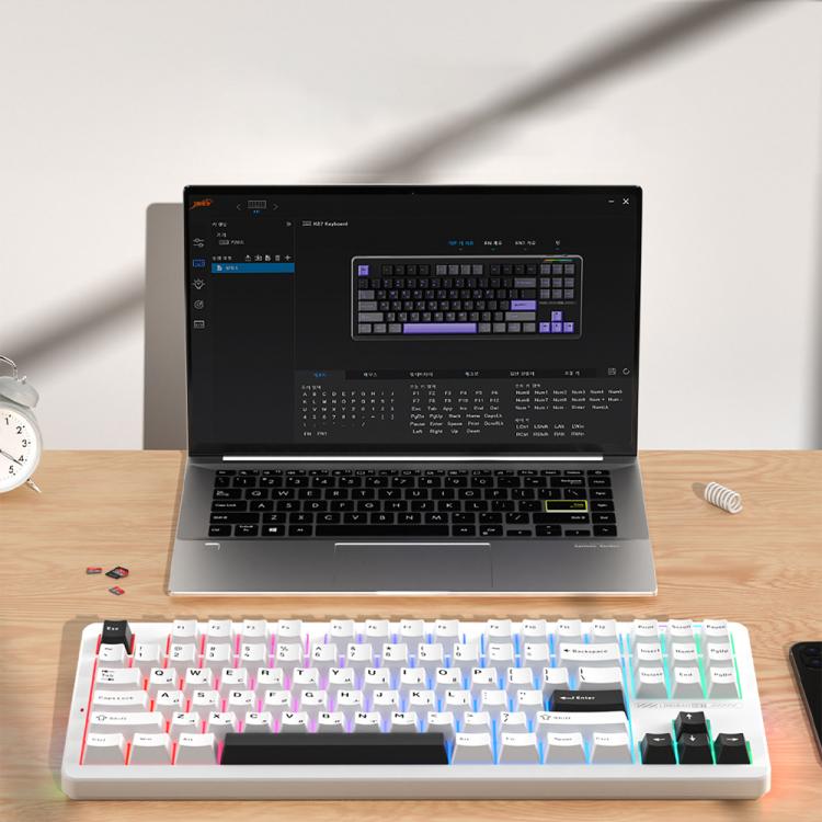 LINGBAO K87 Tri-Mode Hot Swap Mechanical Keyboard, Type:Black White-Gray Wood Axis