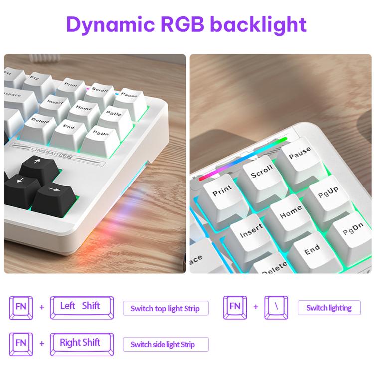 LINGBAO K87 Tri-Mode Hot Swap Mechanical Keyboard, Type:Black White-Gray Wood Axis