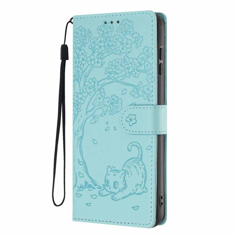 For Samsung Galaxy Note20 Tree Cat Embossed Flip Vegan Leather Phone Case