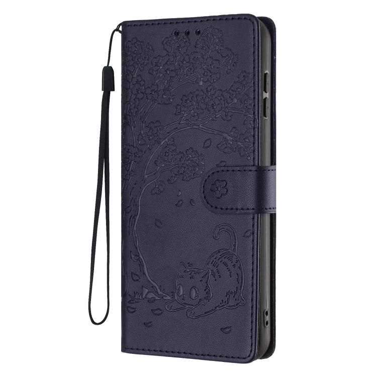For Samsung Galaxy Note20 Tree Cat Embossed Flip Vegan Leather Phone Case