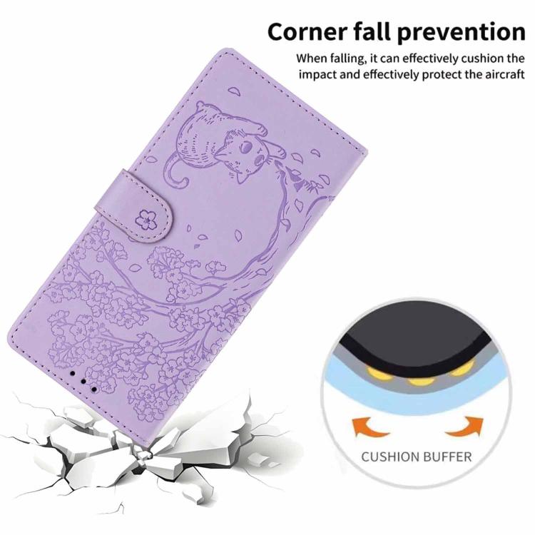 For Samsung Galaxy Note20 Tree Cat Embossed Flip Vegan Leather Phone Case