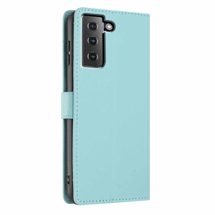 For Samsung Galaxy S21 5G Tree Cat Embossed Flip Vegan Leather Phone Case
