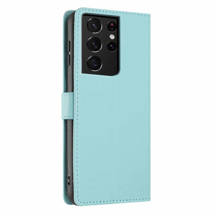 For Samsung Galaxy S21 Ultra 5G Tree Cat Embossed Flip Vegan Leather Phone Case