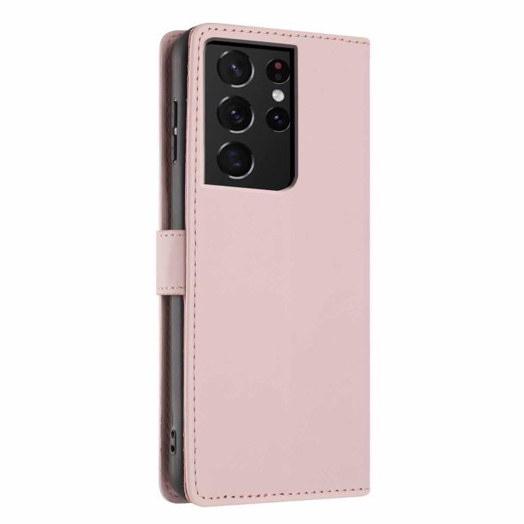 For Samsung Galaxy S21 Ultra 5G Tree Cat Embossed Flip Vegan Leather Phone Case