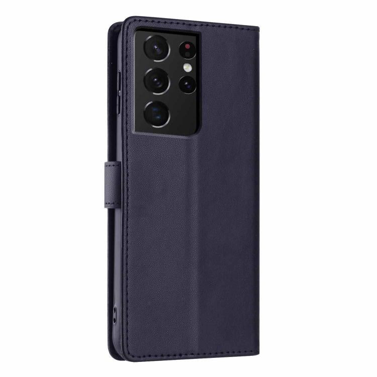 For Samsung Galaxy S21 Ultra 5G Tree Cat Embossed Flip Vegan Leather Phone Case