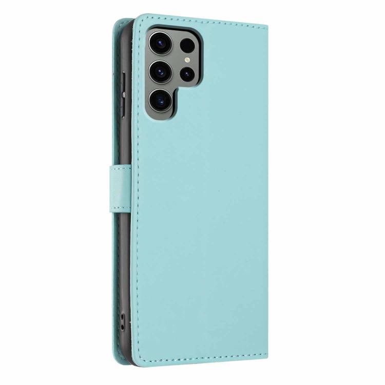 For Samsung Galaxy S22 Ultra 5G Tree Cat Embossed Flip Vegan Leather Phone Case