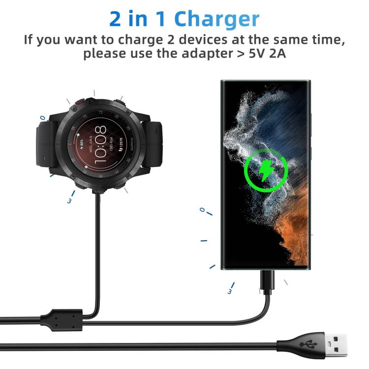 For Garmin Fenix 8 xDfind 2 in 1 USB to Type-C Integrated Watch Charging Base, Length: 1.2m - Black