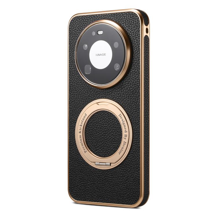 For Huawei Mate 80 Pro Max Denior A23 Magnetic Holder Electroplating Genuine Leather Phone Case