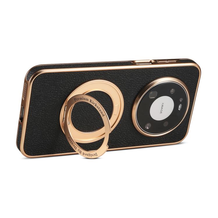 For Huawei Mate 80 Pro Max Denior A23 Magnetic Holder Electroplating Genuine Leather Phone Case