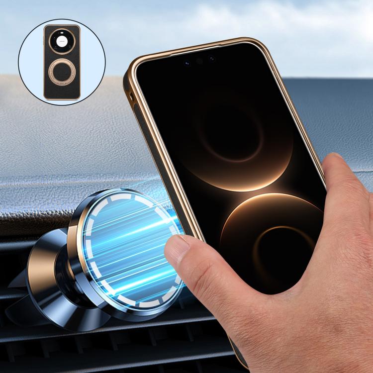 For Huawei Mate 80 Pro Max Denior A23 Magnetic Holder Electroplating Genuine Leather Phone Case