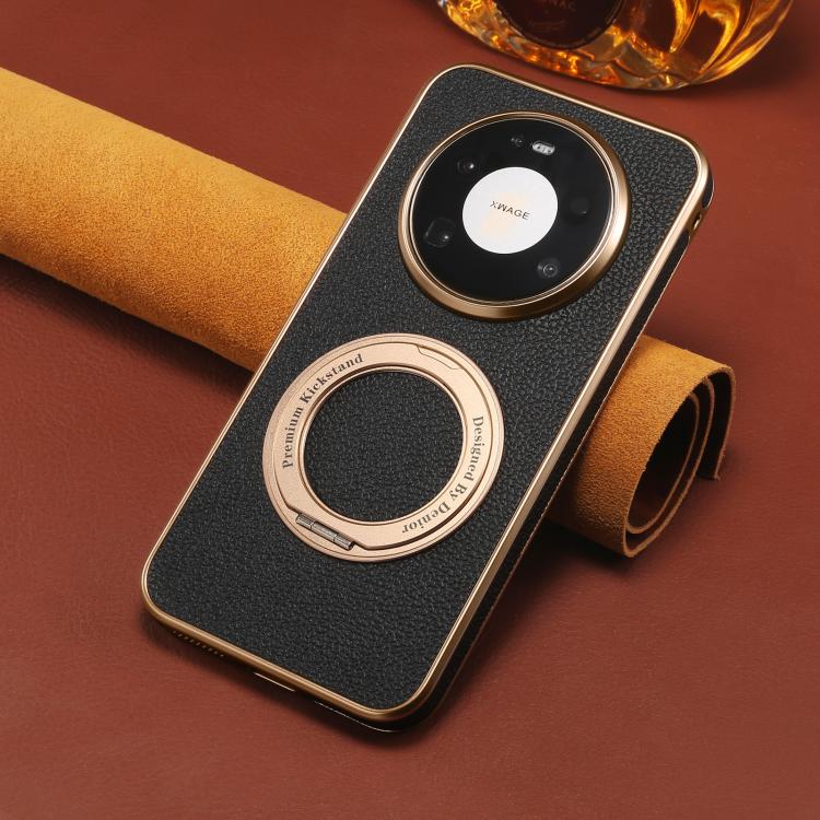 For Huawei Mate 80 Pro Max Denior A23 Magnetic Holder Electroplating Genuine Leather Phone Case