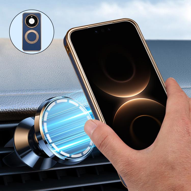 For Huawei Mate 80 Pro Max Denior A23 Magnetic Holder Electroplating Genuine Leather Phone Case