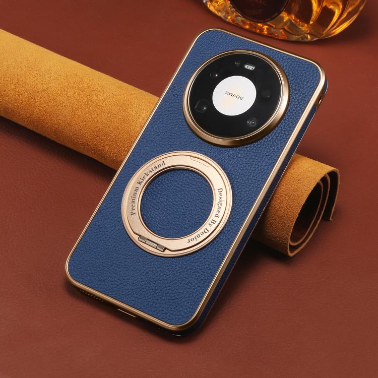 For Huawei Mate 80 Pro Max Denior A23 Magnetic Holder Electroplating Genuine Leather Phone Case