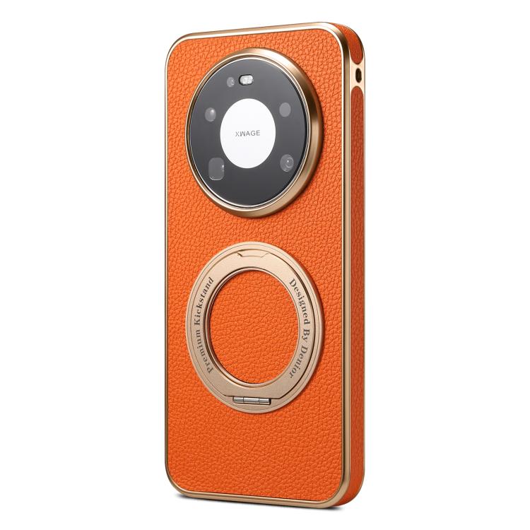 For Huawei Mate 80 Pro Max Denior A23 Magnetic Holder Electroplating Genuine Leather Phone Case