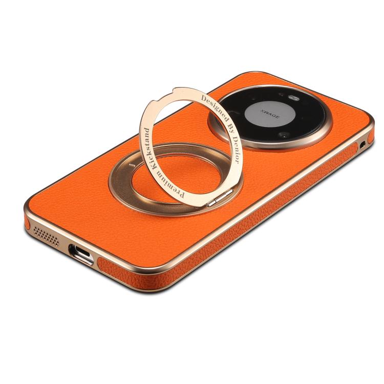 For Huawei Mate 80 Pro Max Denior A23 Magnetic Holder Electroplating Genuine Leather Phone Case