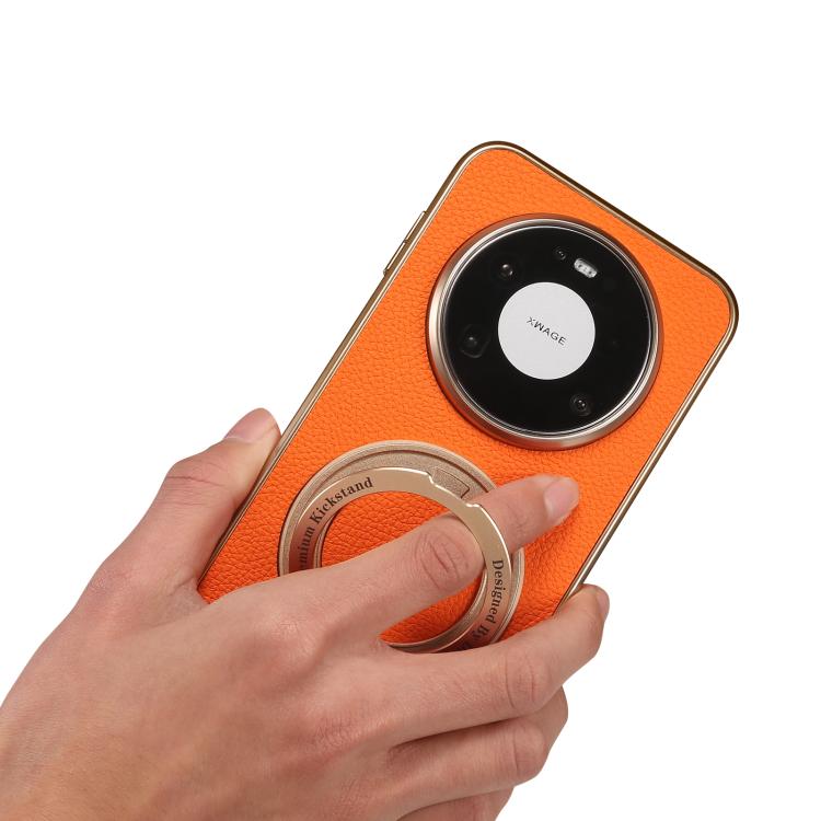 For Huawei Mate 80 Pro Max Denior A23 Magnetic Holder Electroplating Genuine Leather Phone Case