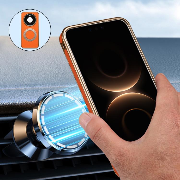 For Huawei Mate 80 Pro Max Denior A23 Magnetic Holder Electroplating Genuine Leather Phone Case